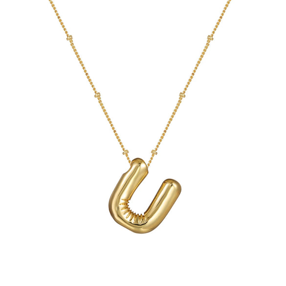 Wholesale Women's Glossy Bubble Letter Heart Copper Necklace Gold Plated With Ochain And Electroplating Treatment