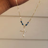Wholesale Women's Gold Electroplated Stainless Steel Pearl Cross Pendant Necklace
