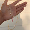 Wholesale Women's Gold Electroplated Stainless Steel Pearl Cross Pendant Necklace