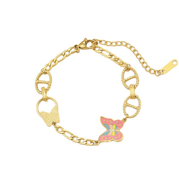 Wholesale Women's Gold Inlaid Stainless Steel Butterfly Bracelet