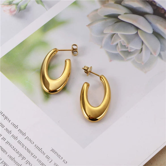 Wholesale Women's Gold Inlaid Ushaped Titanium Steel Hollow Earrings