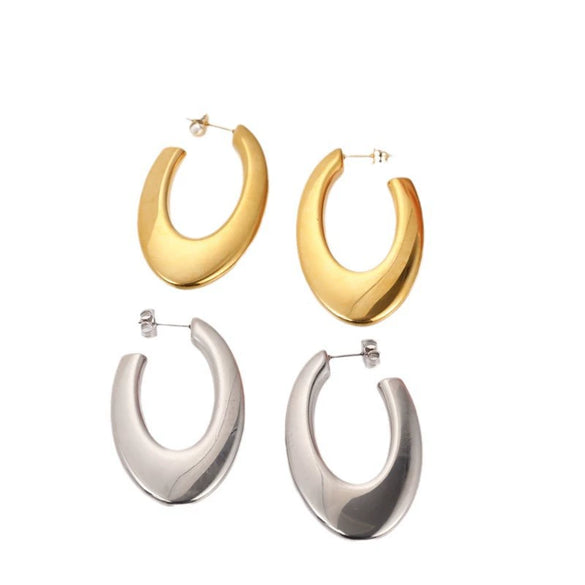 Wholesale Women's Gold Inlaid Ushaped Titanium Steel Hollow Earrings