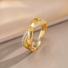 Wholesale Women's Gold Plated Copper Geometric Letter Studded Zircon Open Index Finger Ring