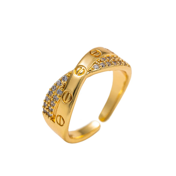 Wholesale Women's Gold Plated Copper Geometric Letter Studded Zircon Open Index Finger Ring