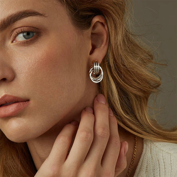 Wholesale Women's Gold Plated Copper Geometric Metal Winding Earrings With Electroplating