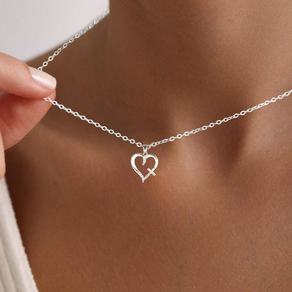 Wholesale Women's Gold Plated Copper Heart Shaped Clavicle Chain Necklace With Cross Inlay And Electroplating Treatment