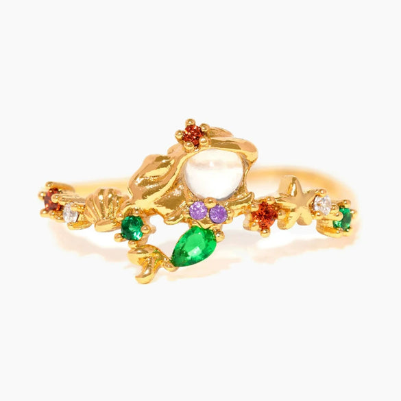 Wholesale Women's Gold Plated Copper Heart Shaped Cute Adjustable Ring With Colorful Zircon And Electroplating