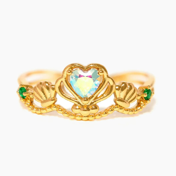 Wholesale Women's Gold Plated Copper Heart Shaped Cute Adjustable Ring With Colorful Zircon And Electroplating
