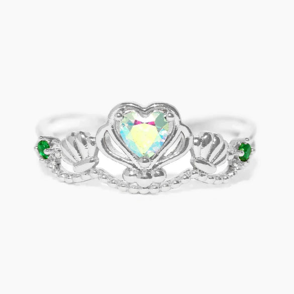 Wholesale Women's Gold Plated Copper Heart Shaped Cute Adjustable Ring With Colorful Zircon And Electroplating