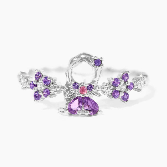 Wholesale Women's Gold Plated Copper Heart Shaped Cute Adjustable Ring With Colorful Zircon And Electroplating