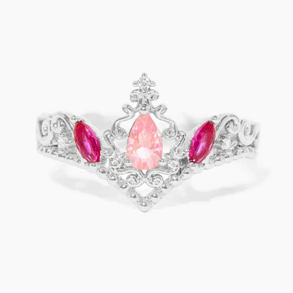 Wholesale Women's Gold Plated Copper Heart Shaped Cute Adjustable Ring With Colorful Zircon And Electroplating