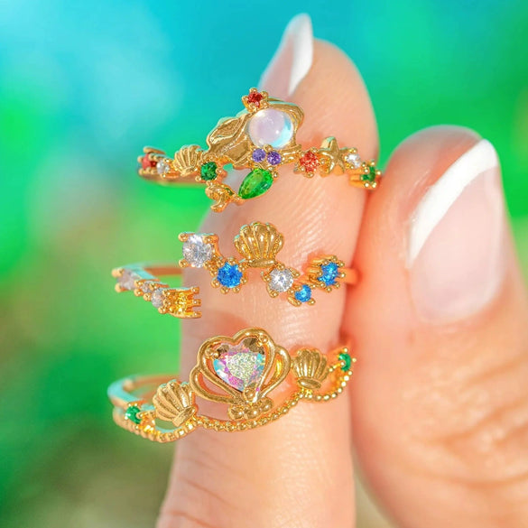 Wholesale Women's Gold Plated Copper Heart Shaped Cute Adjustable Ring With Colorful Zircon And Electroplating