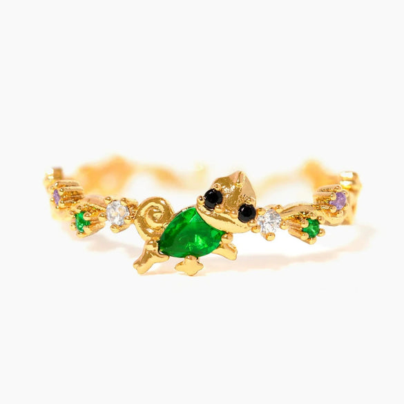 Wholesale Women's Gold Plated Copper Heart Shaped Cute Adjustable Ring With Colorful Zircon And Electroplating
