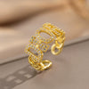 Wholesale Women's Gold Plated Copper Letter Ring With Diamond Encrusted And Hollow Design