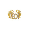 Wholesale Women's Gold Plated Copper Letter Ring With Diamond Encrusted And Hollow Design