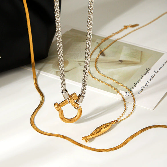 Wholesale Women's Gold Plated Geometric Stainless Steel Carp Pendant Necklaces