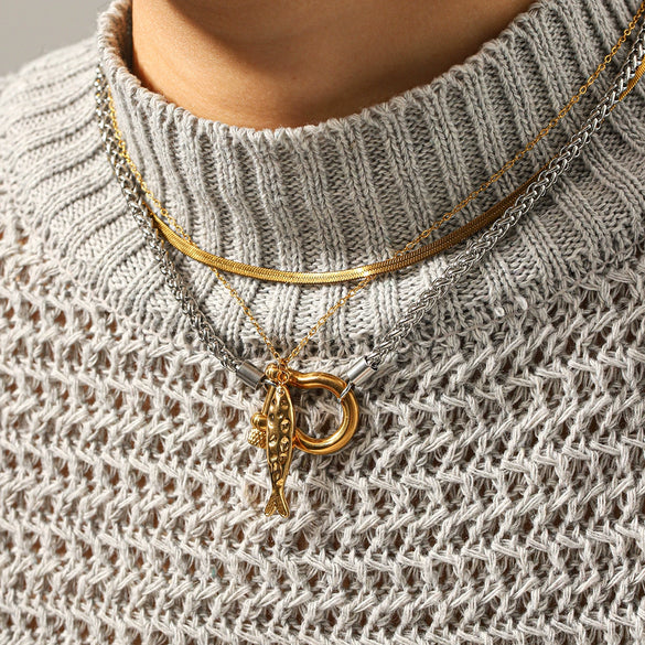 Wholesale Women's Gold Plated Geometric Stainless Steel Carp Pendant Necklaces