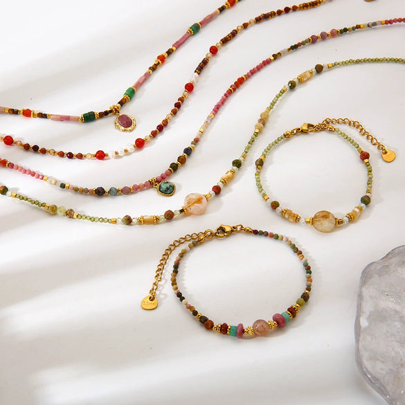 Wholesale Women's Gold Plated Geometric Stainless Steel Handmade Beaded Necklaces Jewelry