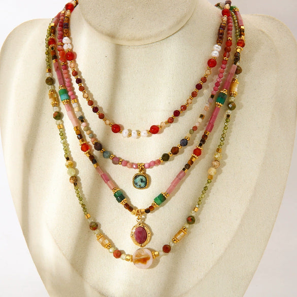 Wholesale Women's Gold Plated Geometric Stainless Steel Handmade Beaded Necklaces Jewelry