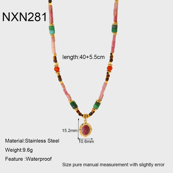 Wholesale Women's Gold Plated Geometric Stainless Steel Handmade Beaded Necklaces Jewelry