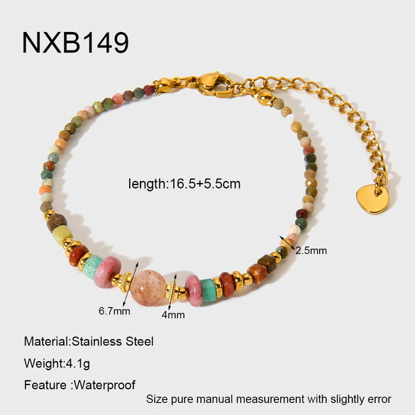 Wholesale Women's Gold Plated Geometric Stainless Steel Handmade Beaded Necklaces Jewelry