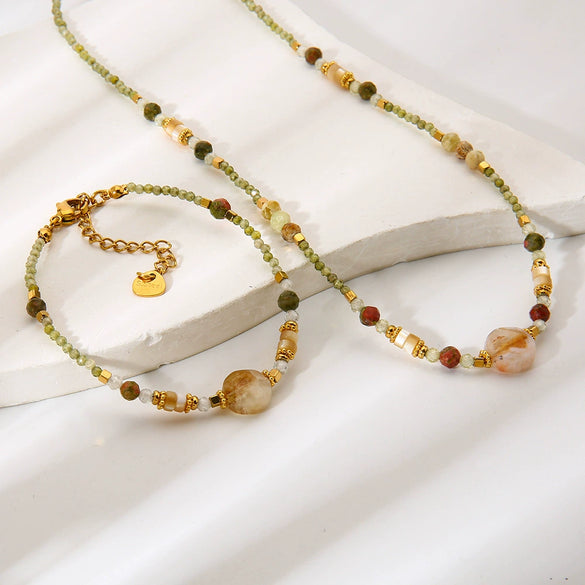 Wholesale Women's Gold Plated Geometric Stainless Steel Handmade Beaded Necklaces Jewelry