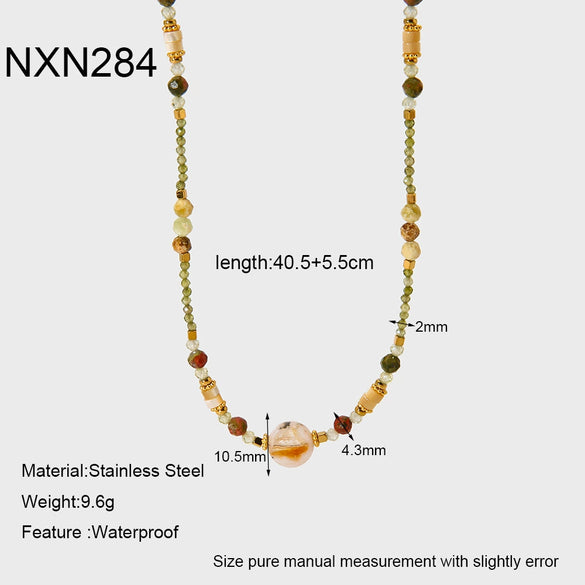 Wholesale Women's Gold Plated Geometric Stainless Steel Handmade Beaded Necklaces Jewelry