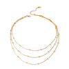 Wholesale Women's Gold Plated Geometric Stainless Steel Threelayer Beaded Clavicle Necklace
