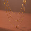 Wholesale Women's Gold Plated Geometric Stainless Steel Threelayer Beaded Clavicle Necklace