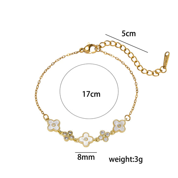 Wholesale Women's Gold Plated Geometric Titanium Steel And Copper Splicing Bracelet With Flower And Leaf Patterns