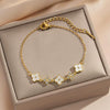 Wholesale Women's Gold Plated Geometric Titanium Steel And Copper Splicing Bracelet With Flower And Leaf Patterns