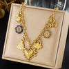 Wholesale Women's Gold Plated Maillard Style Heartshaped Stainless Steel Multipendant Necklace With Oshaped Chain