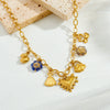 Wholesale Women's Gold Plated Maillard Style Heartshaped Stainless Steel Multipendant Necklace With Oshaped Chain