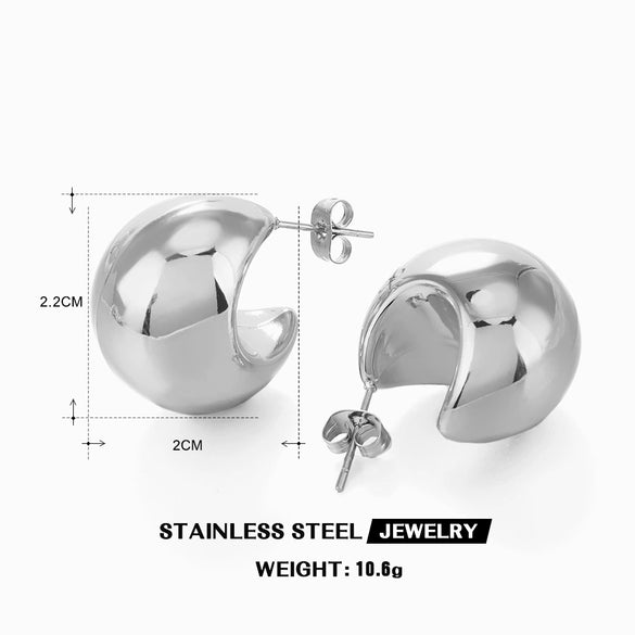 Wholesale Women's Gold Plated Stainless Steel Geometric Semicircle Hollow Hip Hop Earrings