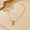 Wholesale Women's Gold Plated Stainless Steel Ocean Cartoon Oil Drop Fish And Chili Pendant Necklace With Round Spring Buckle And Cross Chain