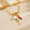 Wholesale Women's Gold Plated Stainless Steel Ocean Cartoon Oil Drop Fish And Chili Pendant Necklace With Round Spring Buckle And Cross Chain