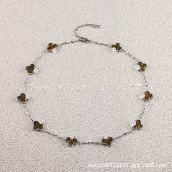 Wholesale Women's Gold Plated Titanium Steel Leaf Pattern Chain Necklace