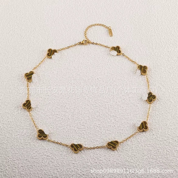 Wholesale Women's Gold Plated Titanium Steel Leaf Pattern Chain Necklace