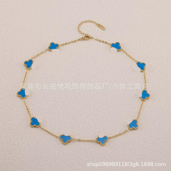 Wholesale Women's Gold Plated Titanium Steel Leaf Pattern Chain Necklace