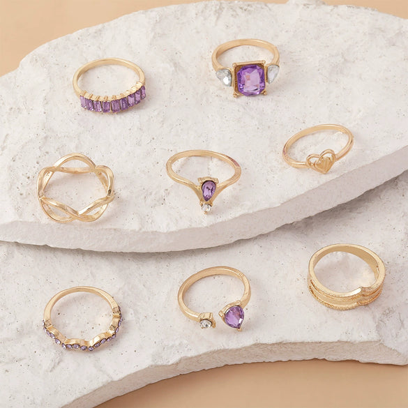 Wholesale Women's Gold Ring With Love Intersection Drill Geometric Pattern Alloy Electroplated