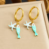 Wholesale Women's Goldplated Enamel Cartoon Animal Zodiac Fishbone Starfish Earrings Stainless Steel