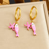 Wholesale Women's Goldplated Enamel Cartoon Animal Zodiac Fishbone Starfish Earrings Stainless Steel