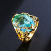 Wholesale Women's Goldplated Geometric Hollow Blue Crystal Ring Jewelry