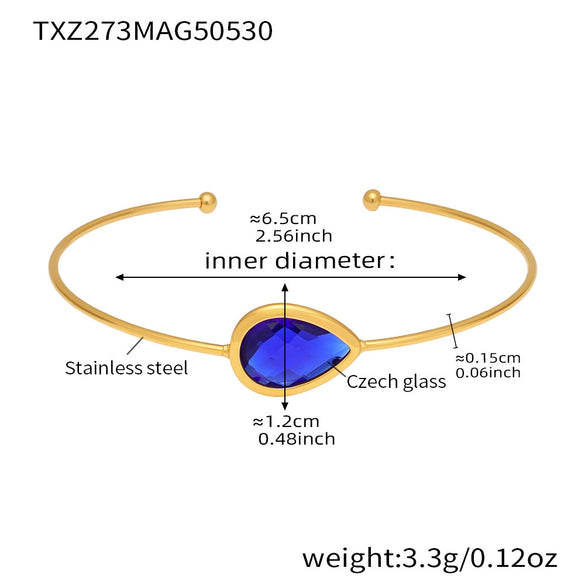 Wholesale Women's Goldplated Stainless Steel And Glass Stone Ferris Wheel Dropshaped Open Bracelet In Geometric Light Luxury Style