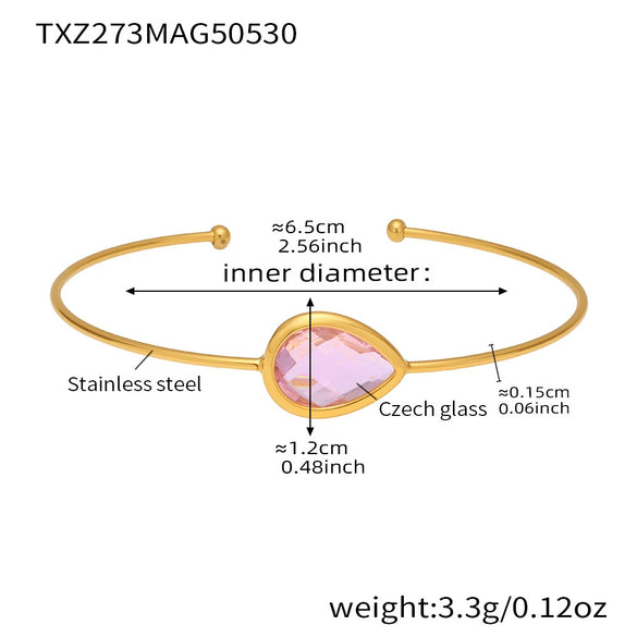 Wholesale Women's Goldplated Stainless Steel And Glass Stone Ferris Wheel Dropshaped Open Bracelet In Geometric Light Luxury Style