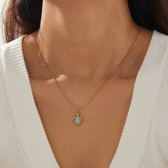 Wholesale Women's Goldplated Stainless Steel Animalshape Turtle Pendant Necklace With Bamboo Chain