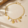 Wholesale Women's Goldplated Stainless Steel Floral Geometric Pendant Necklace With Flat Cross Chain