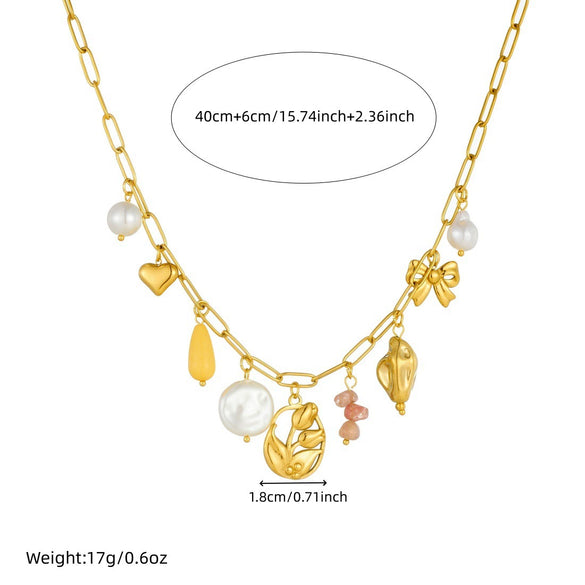 Wholesale Women's Goldplated Stainless Steel Floral Geometric Pendant Necklace With Flat Cross Chain