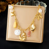 Wholesale Women's Goldplated Stainless Steel Floral Geometric Pendant Necklace With Flat Cross Chain