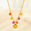 Wholesale Women's Goldplated Stainless Steel Flower Pendant Cross Chain Necklace With Enamel